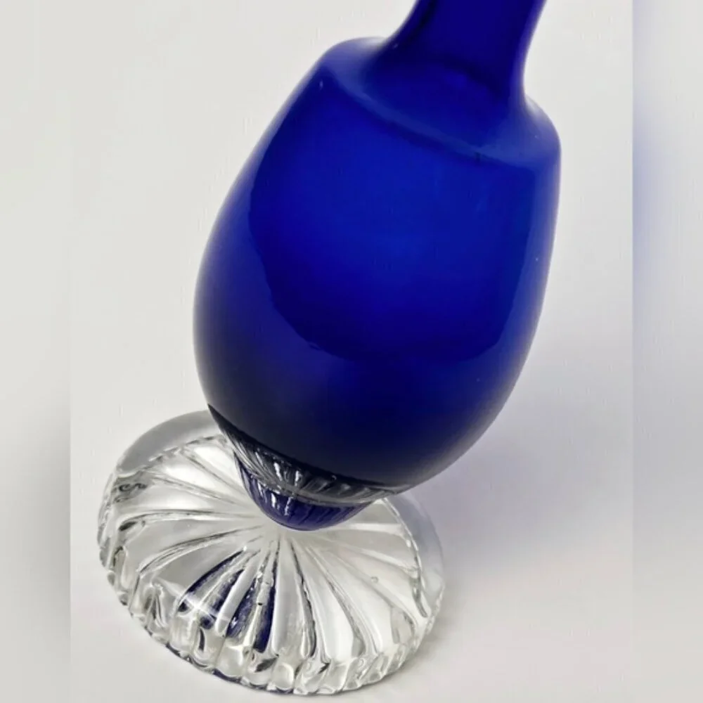 Cobalt Blue Ombre Hand Blown Cased Glass Bud Vase - Picture 3 of 7